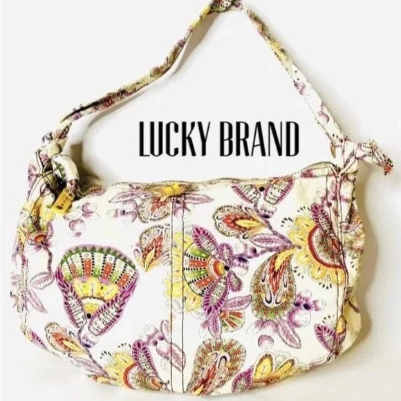 New Lucky Brand Cream and Purple Hobo Bag with Paisley Print - Picture 1 of 12